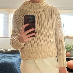 Free people cream knit cotton chunky cropped sweater